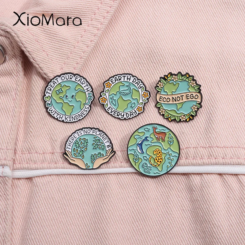 Treat Out Earth With Kindness Enamel Pin Protecting Environment Earth No Planet B Brooch Lapel Backpack Badge Jewelry Accessory