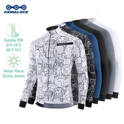 KEMALOCE Cycling Jackets Autumn Winter Thermal Men Cycling Jersey Men Long Sleeves White&Black&Blue&Grey Wool Road Bike Jackets