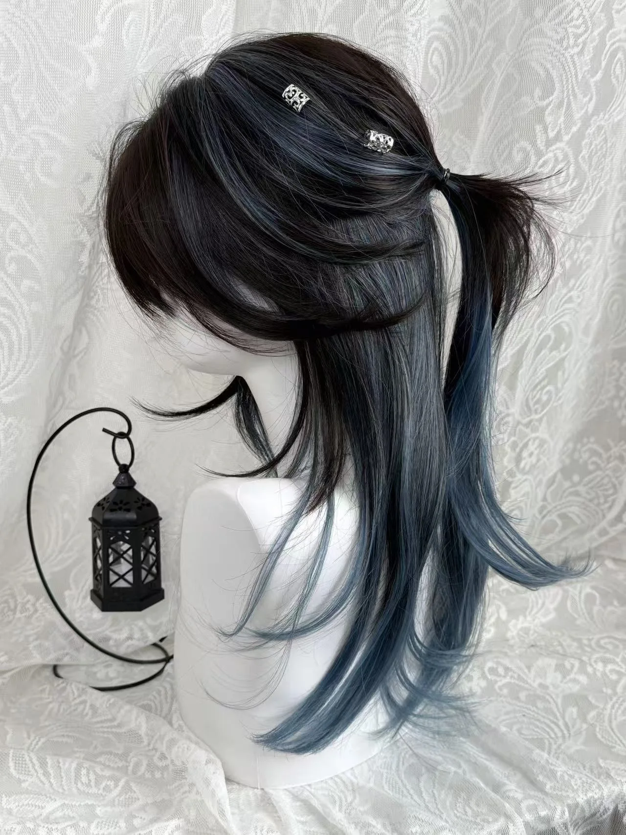 22inch synthetic Lace Front Wigs Collarbone short hair Blue Natural Wavy Wigs for Women Christmas Cosplay Wigs