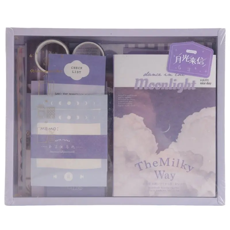

348 Piece Vintage Scrapbook Kit Scrapbooking Supplies Kit Junk Journal Supplies Kit Journal Kit With A6 Grid Notebook(Moonlight)