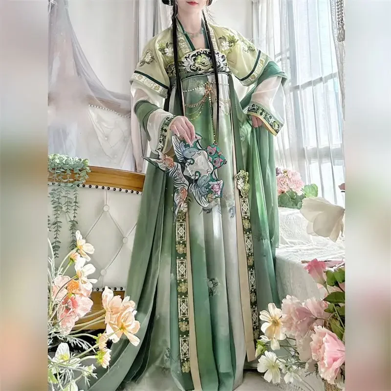 

Женское платье ханьфу, китайское платье династии Тан, традиционная вышивка, женский костюм ханьфу, зеленое платье, платье ханьфу для женщин