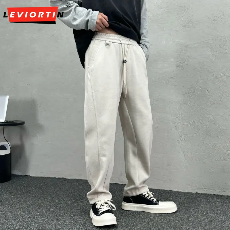 American Style Air Layer Casual Sweatpants Autumn Men's  Loose Wide Leg Sports Pants Hip Hop Sold Color Straight Leg Trousers