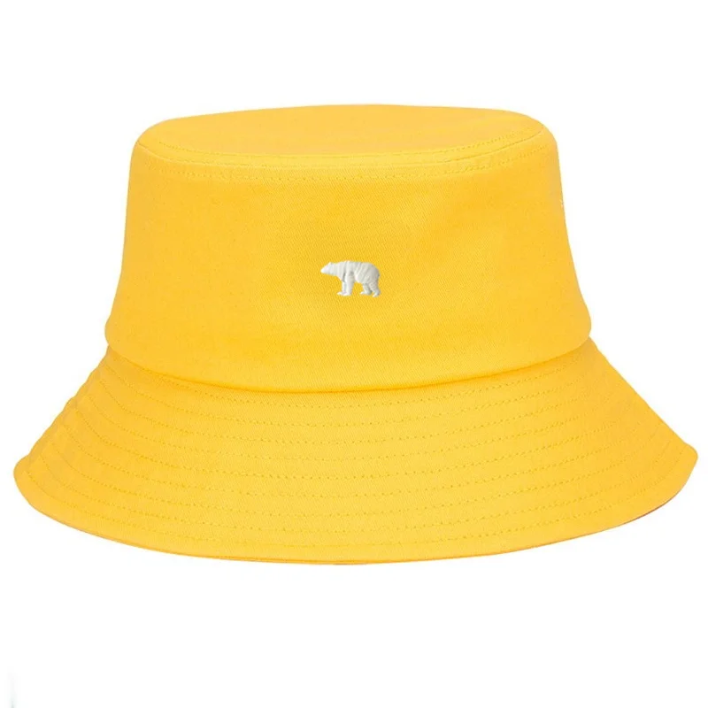 Customize Polar Bear Embroidery Cotton Bucket Hat for Men Women Sun Protection Adjustable Outdoor Beach Cap Casual Streetwear