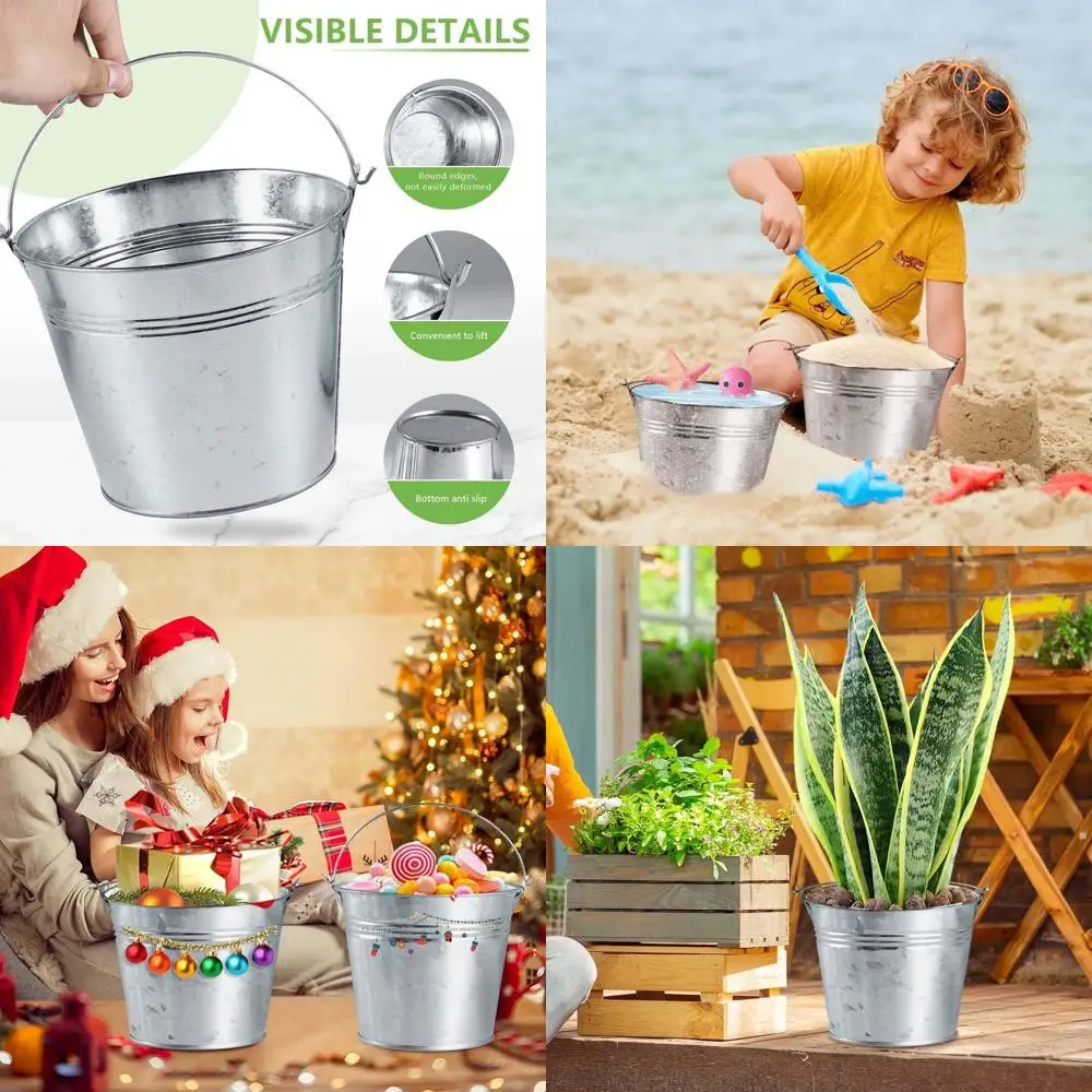

8-Pack Galvanized Metal Ice Buckets with Handle for Plant Care, Party Favors, Storage, and Home Decor