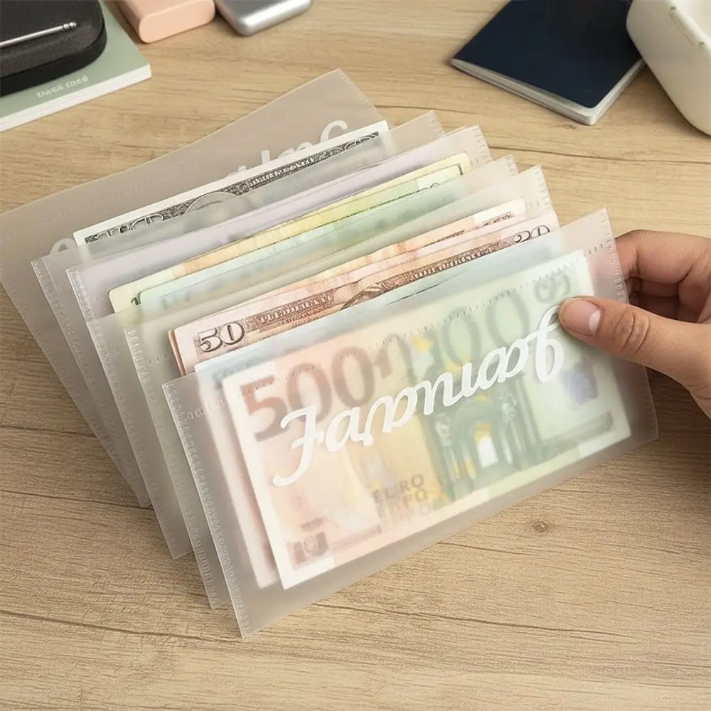 

Creative 12 Monthly Cash Storage Bag A6 6 Holes Cash Management Book PP Transparent Loose-leaf Album Monthly Planner