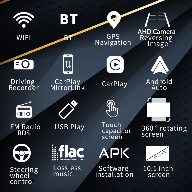 Автомобильный радиоприемник 1 Din, беспроводной Carplay, Android-автомат, Bluetooth, USB FM RDS, GPS-навигация, 10,1-дюймовый сенсорный экран Andorid Multimedia