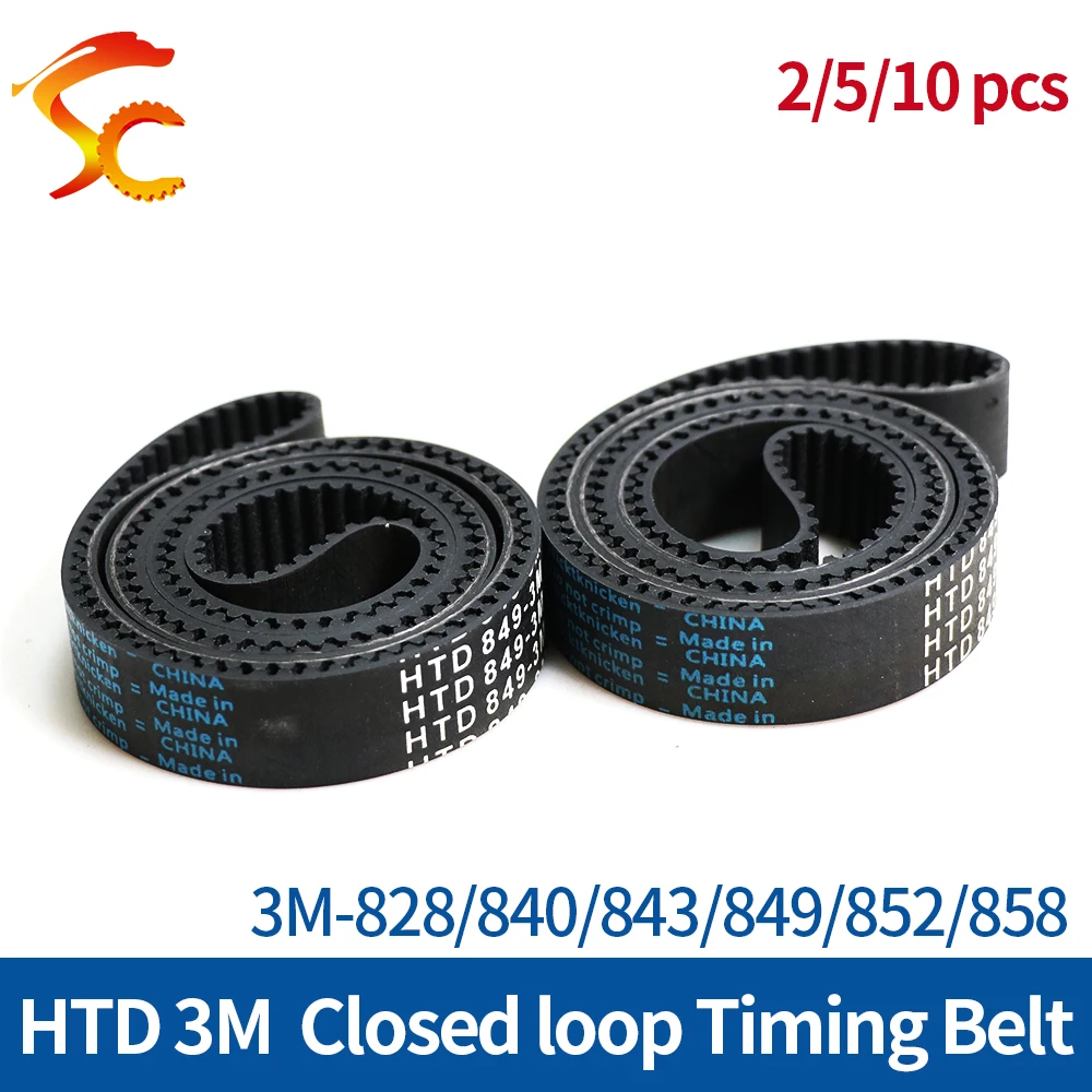 

HTD-3M Timing Belt Width 6/10/15mm Rubber Closed Loop Length 828/840/843/849/852/858mm HTD3M Synchronous Belt