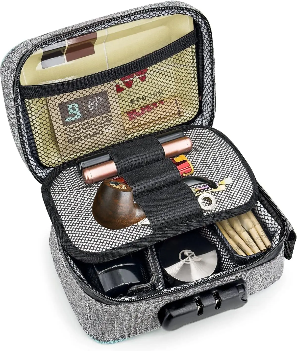 Smell Proof Cigarette Travel Box, Smoking Storage Bag with Combination Lock,Tobacco Herb Container Cigar Grinder Pipe Travel Box