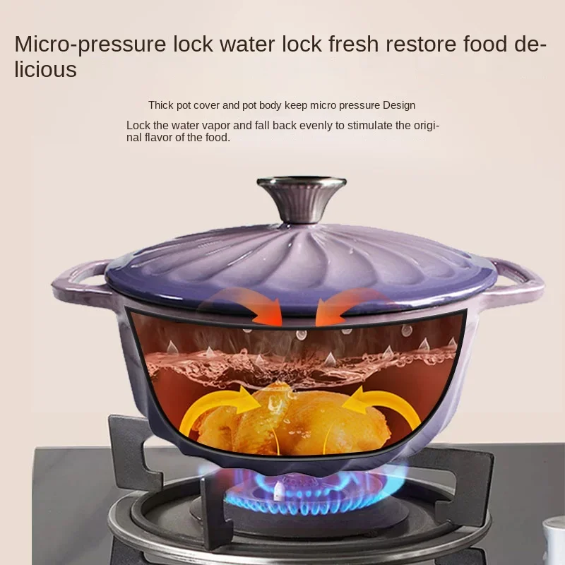 Hot Sale Nordic Light Luxury Enamel Cast Iron Pot for Household Anti Rust and Anti Corrosion Two Ear Non Stick Stir Frying Pot