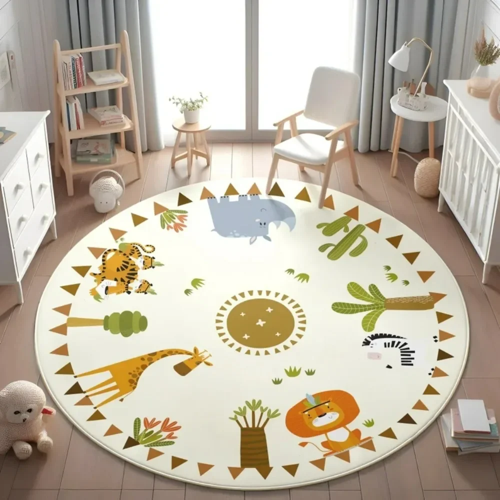 Cartoon Animal Circus Round Rug Living Room Decor Sofa Bedroom Bedside Rug Kids Play and Reading Area Children's Gifts