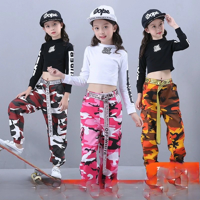 Children's street dance jazz dance performance suit, modern dance hip-hop Korean version with exposed navel clothing camouflage