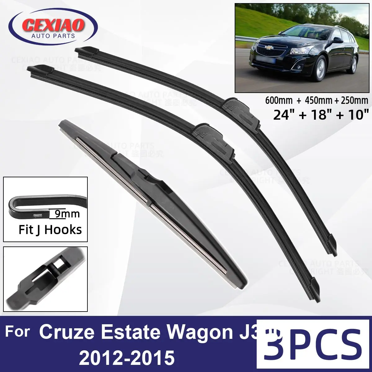 

For Chevrolet Cruze Estate Wagon J300 2012-2015 Car Front Rear Wiper Blades Windscreen Wipers Auto Windshield 24"+18"+10" 2014