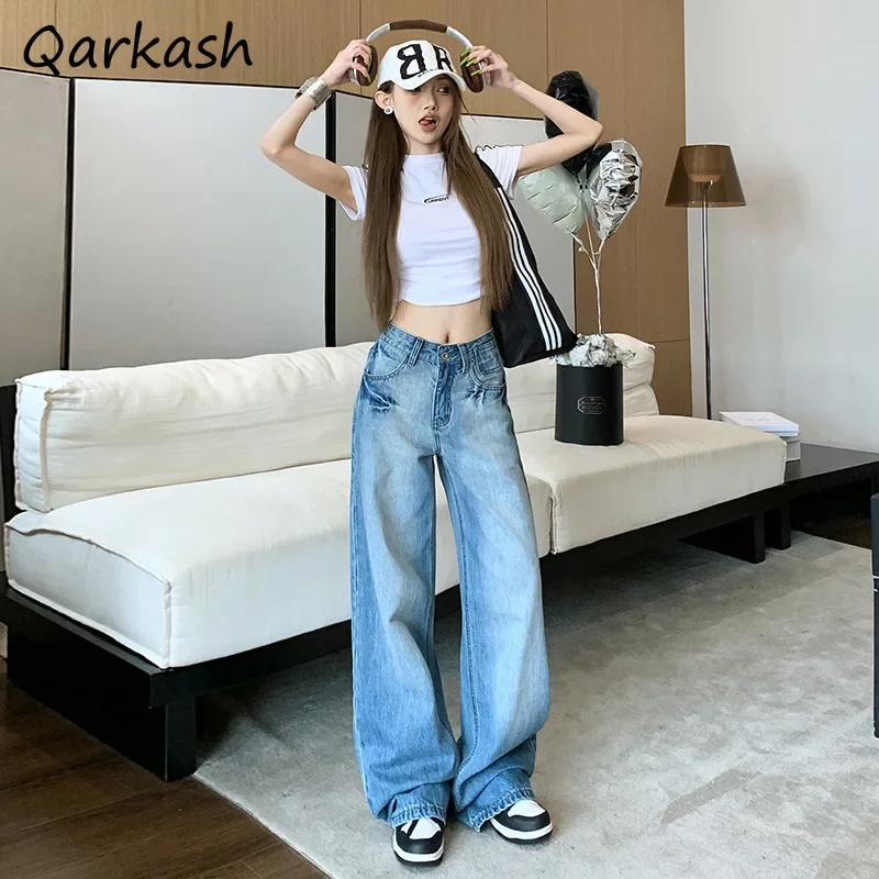 

Jeans Women High Waist American Style Washed Fashion All-match OL Denim Trousers Temperament Straight Baggy Aesthetic Prevalent