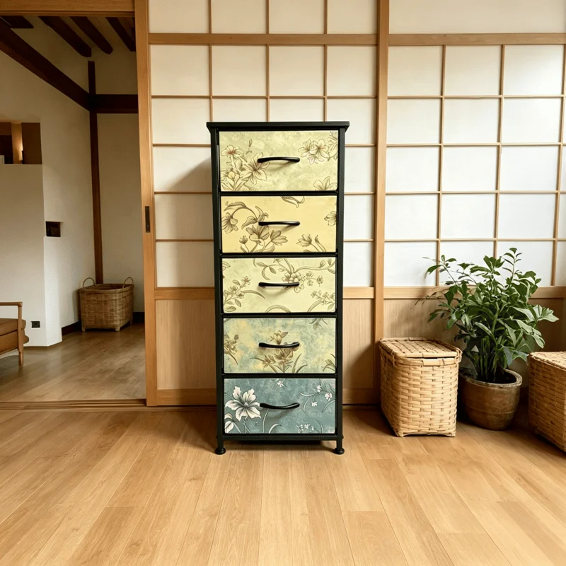 Modern 5 Drawer Dresser, Metal Frame Storage Cabinet, Multifunctional Chest of Drawers for Bedroom Living Room Home Decor