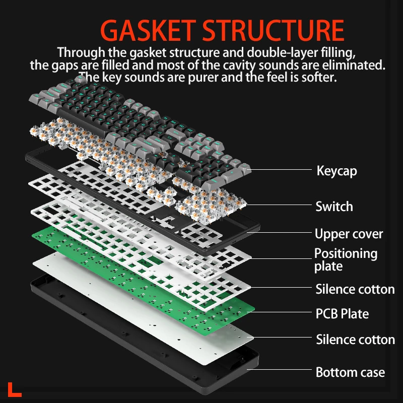 ZIFRIEND ZT104 Gasket Structure Mechanical Keyboard 104 Keys Wired Keyboard Type-C USB Support Hot Swap LED Gaming Keyboard