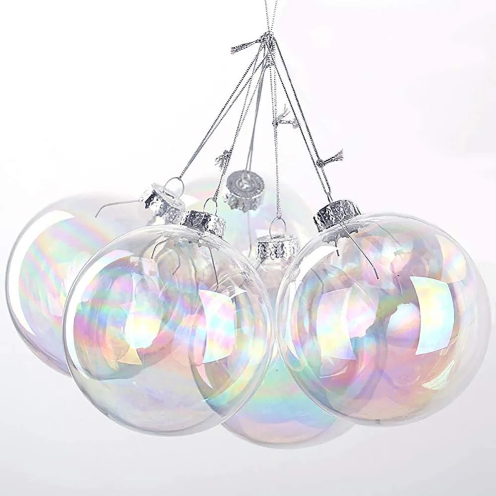 

6Pcs 10/8/6cm Colourful Christmas Ball Clear Plastic Iridescent Bubble Ball Pendant PET Sphere Xmas Tree Hanging Ball New Year