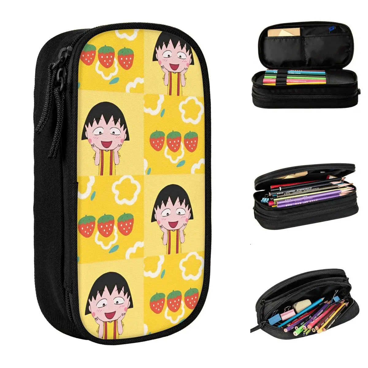 Japanese Cartoon Chibi Maruko-Chans Pencil Case Fun Pen Bag Girls Boys Big Capacity Office Gift Pencil Box