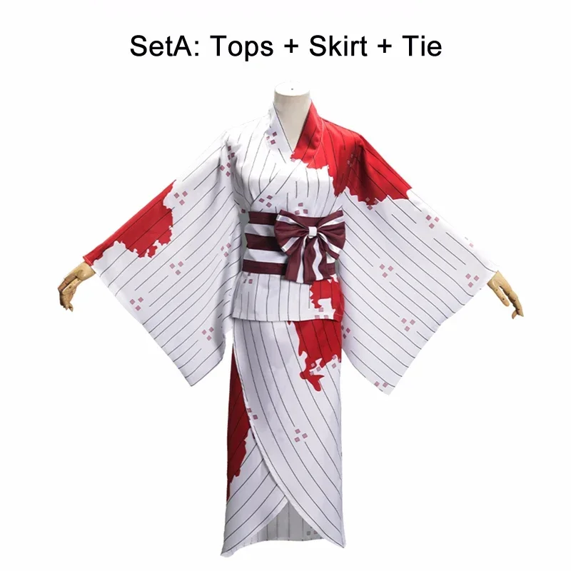 Anime Cloth Kimetsu No Yaiba Kamado Nezuko Cosplay Costume Women Horror Blood Splatter White Kimono Uniform