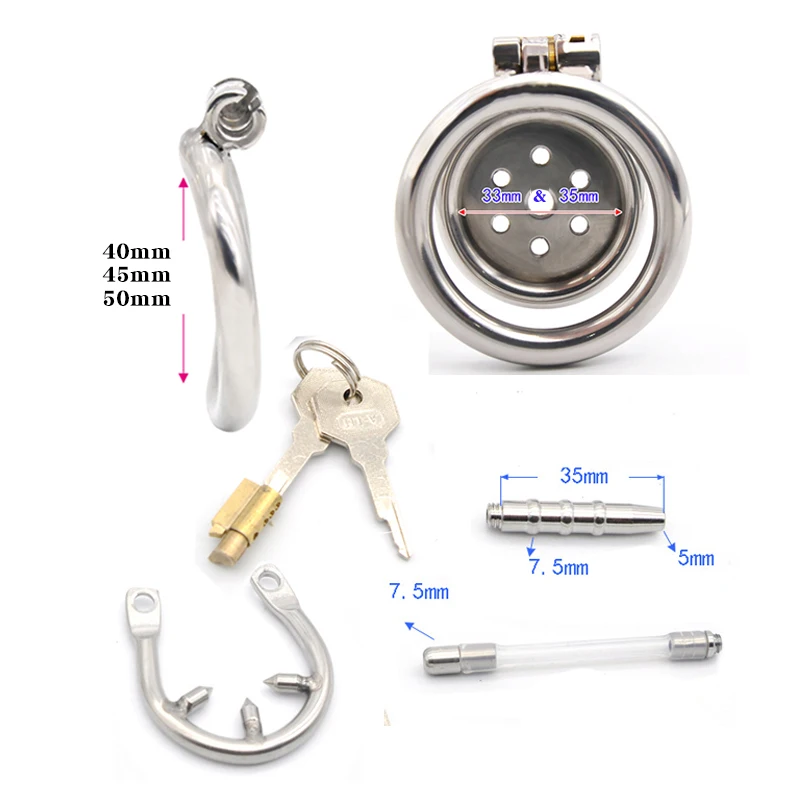 Super Small Metal Flat Cock Lock Chastity Device with Steel Arc Penis Ring Chastity‬ Cage Sex Toys for Adult Preventing Cheating