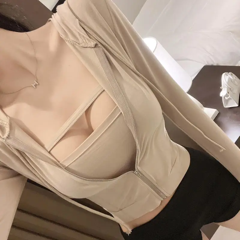 

5STUDIO MC039 Sexy Hollow out Crop Top Vest Hoodie Set Women's Faionable Breathable Summer Outfit Two-Piece Ensemble