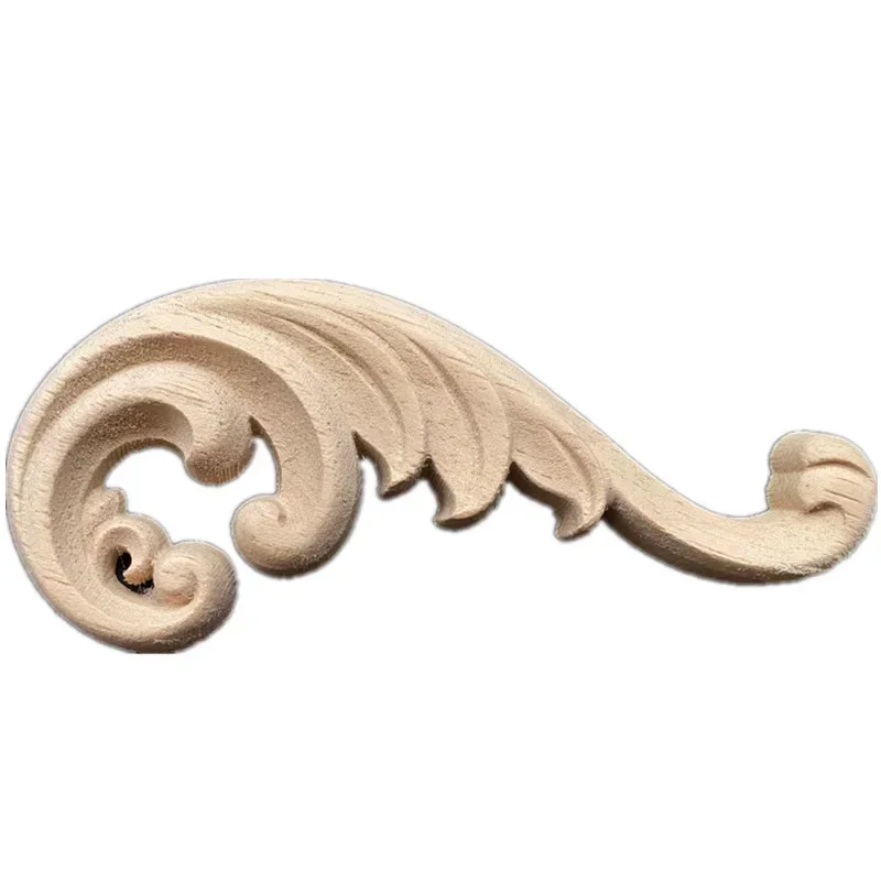 12cm Wood Carved Natural Floral Wooden Figurines Crafts Corner Appliques Frame Wall Door Furniture Woodcarving Decorative