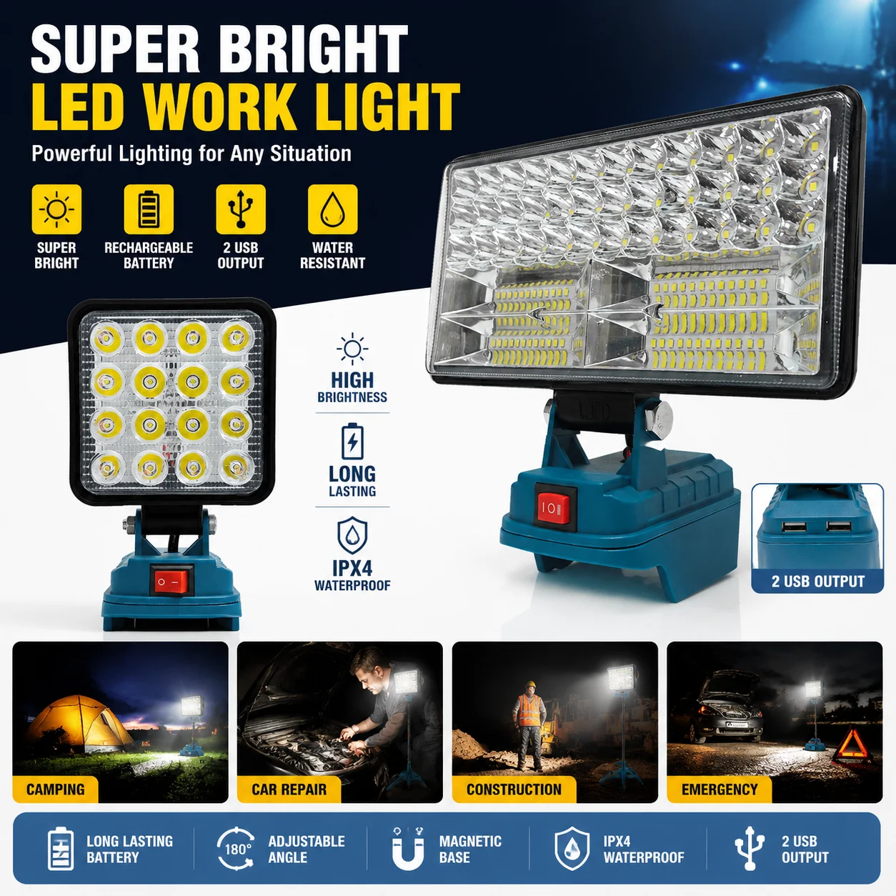Power Tools For Construction Work - Lampada da Lavoro a LED Portatile