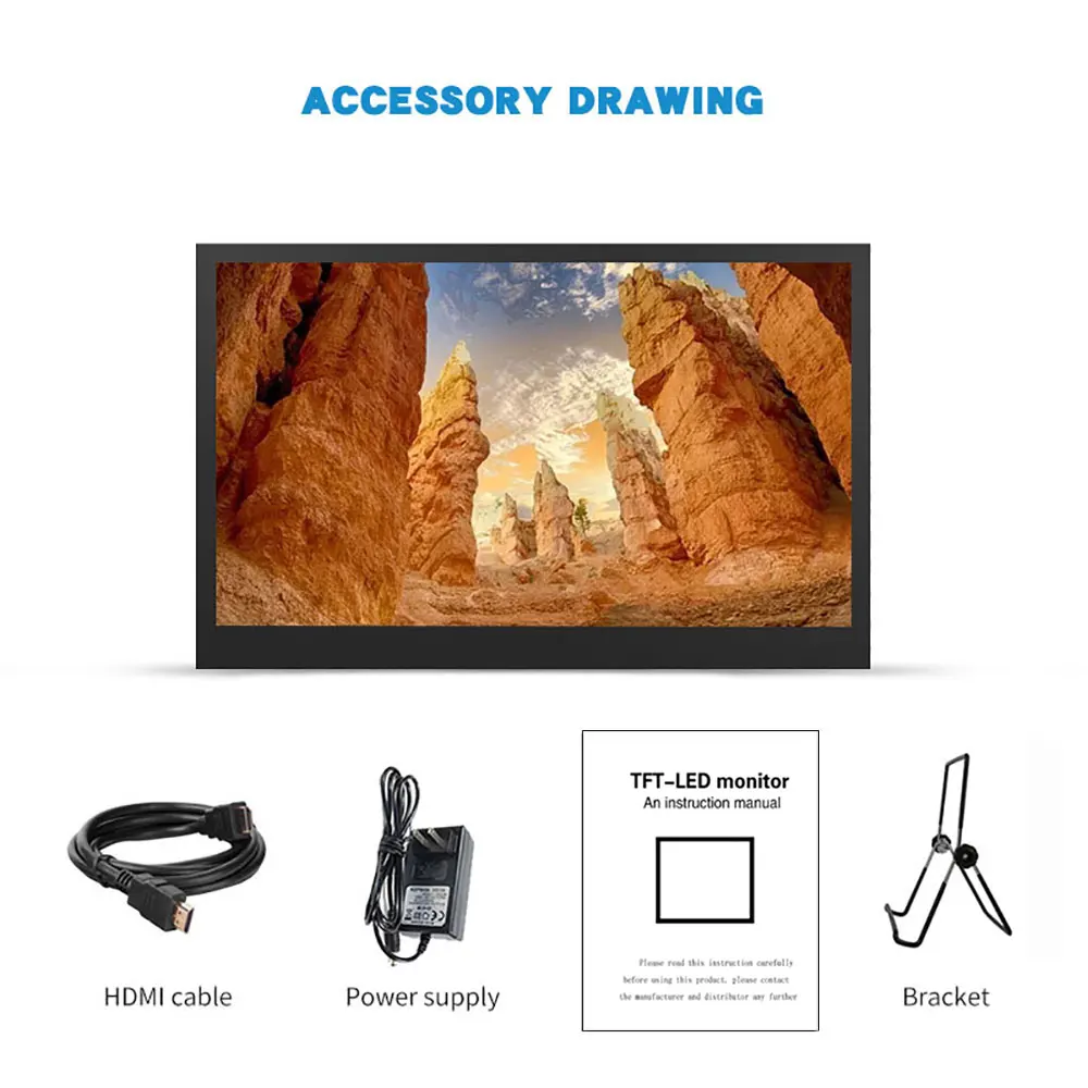 10.1/11.6/13.3/15.6 นิ้วจอแสดงผลแบบพกพา LCD HDMI เข้ากันได้กับอินพุต VGA DC Power In สําหรับ PC แล็ปท็อปกล้องกล่องทีวี DVD หน้าจอ