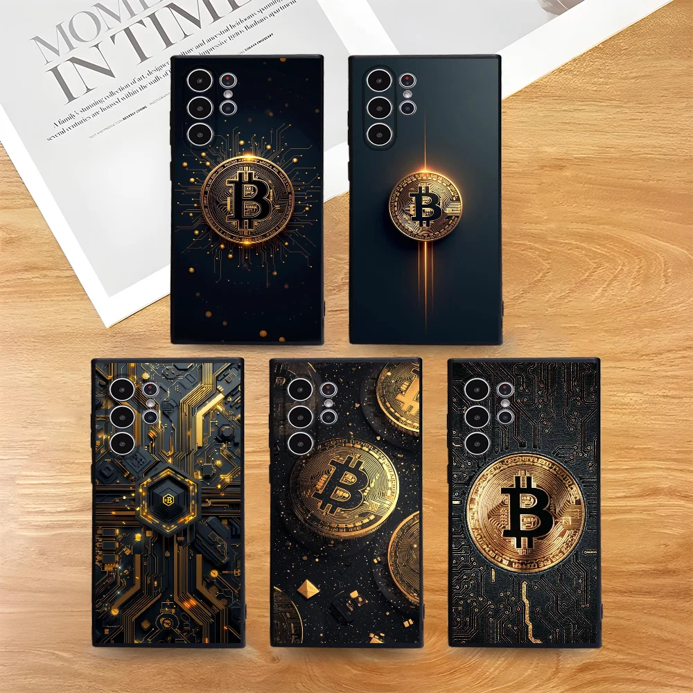 Роскошный золотой чехол для телефона с биткойнами для Samsung Galaxy S25 S24 S22 S23 Ultra S21 S20 Plus 5G, матовый нескользящий мягкий чехол с полным покрытием