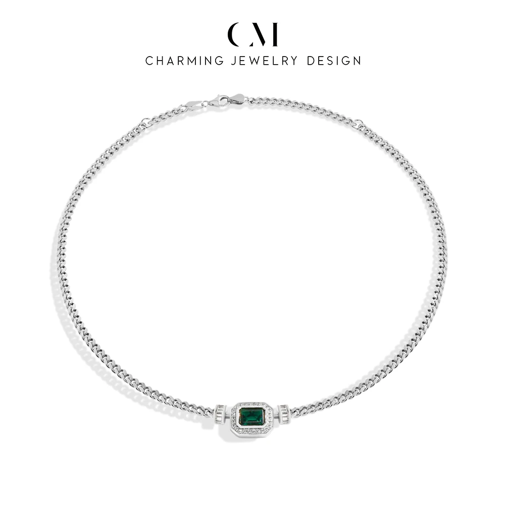 

CHARMING Luxury Stunning Laboratory Zambian Emerald Zircon Necklace for Women Engagement Wedding Party Jewelry gift Anniversary