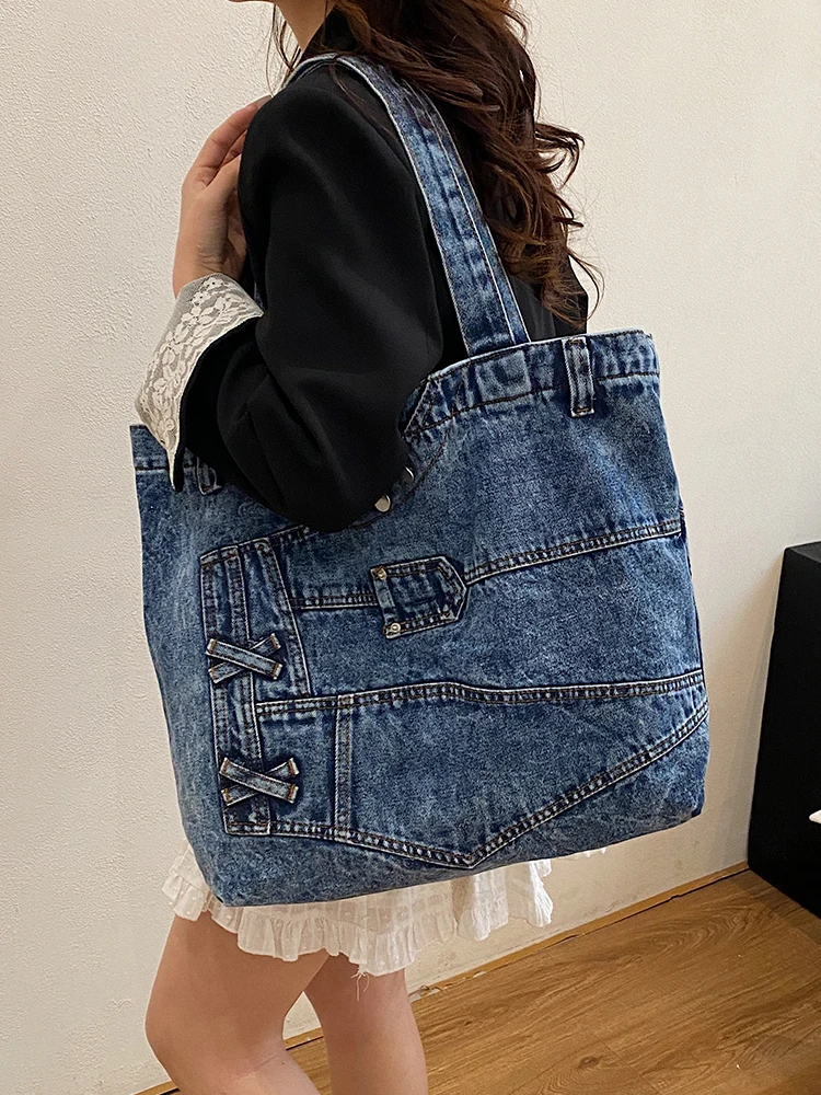 

Простая универсальная джинсовая сумка на плечо, весна-лето 2024, новая большая вместительная сумка, мягкая модная повседневная квадратная сумка