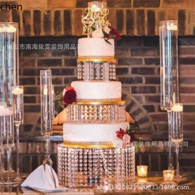 PYH Acrylic Transparent Multi-layer Cake Stand Classic Crystal Octagonal Bead Cake Stand Dessert Stand