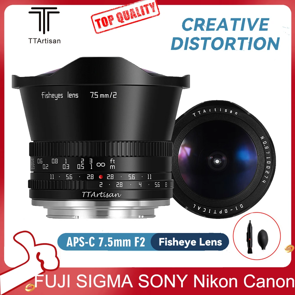 

TTArtisan 7.5mm F2 APS-C Large Aperture Fisheye Lens Manual Focus for SONY E FUJI X Canon M EOS R Nikon Z Leica L Camera Lens