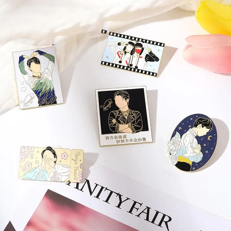 Hanyu Yuzuru Enamel Pins Figure Skating Athlete Custom Brooches Sports Lapel Badges Cartoon Jewelry Gift for Fans Friends