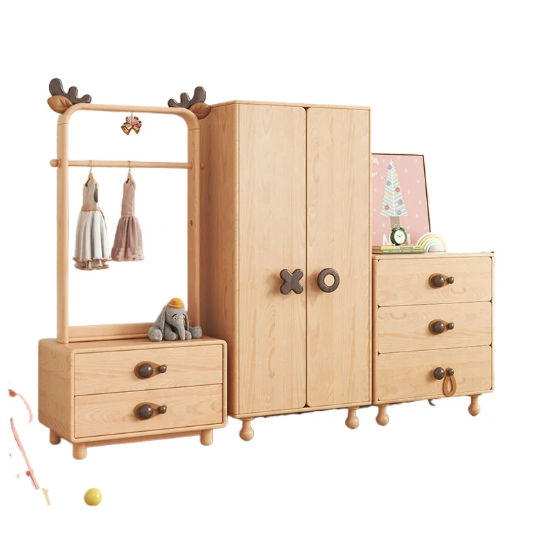 

Solid wood children's wardrobe, girls' home bedroom Japanese-style locker, boys' beech wardrobe storage cabinet