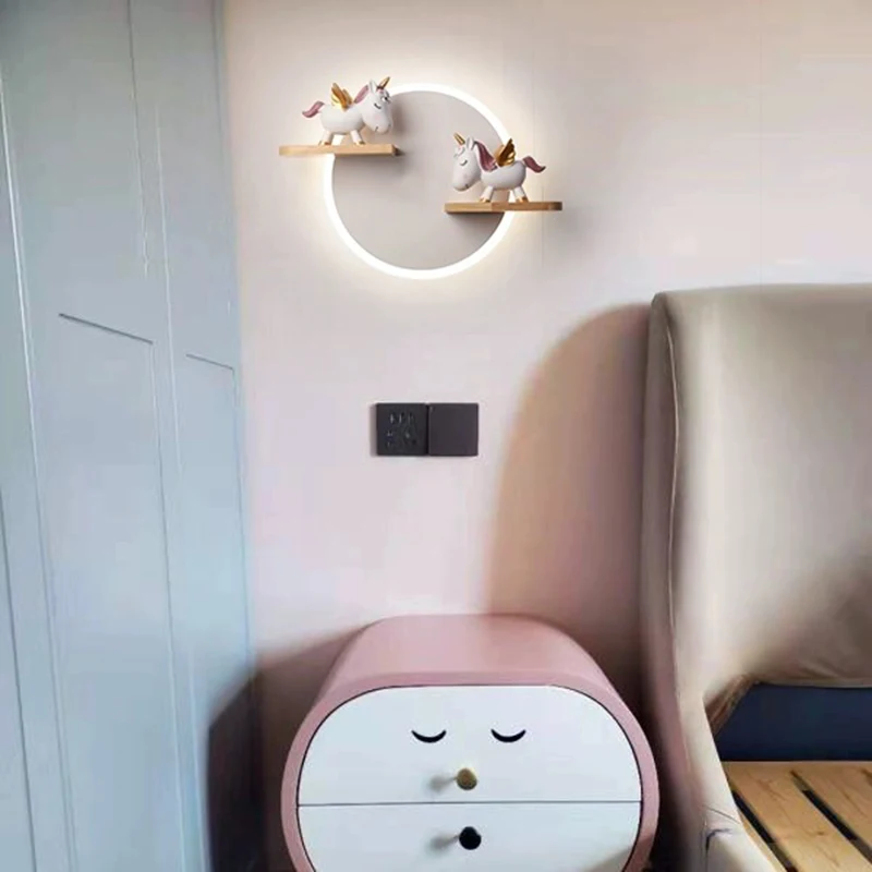 Children Room Doll Display Wall Lamps Ceramic Unicorn Character Bedroom Decoration Sconce Lustres LED Kid Room Night Wall Lights