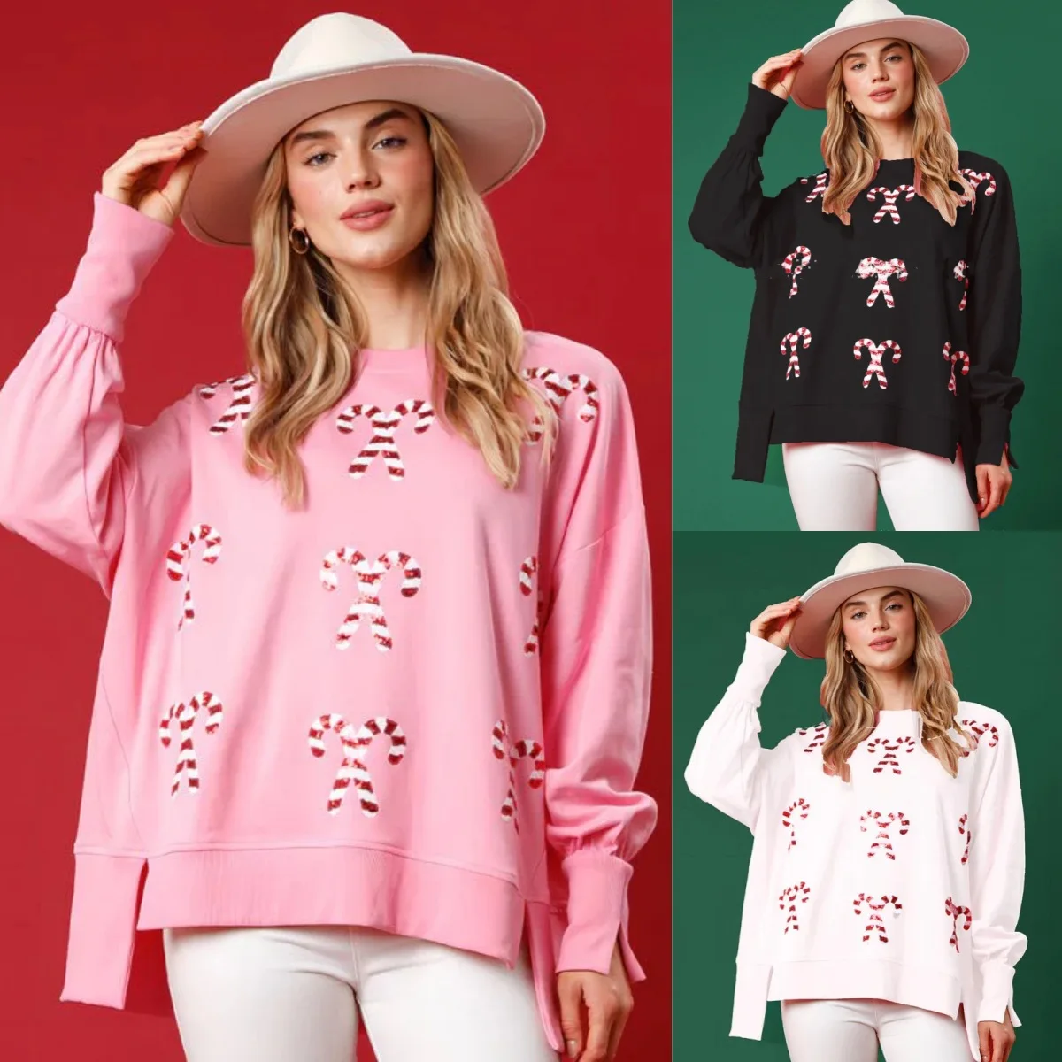 2024 New korean review many clothes Fresh and Sweet Women Commuting Sequins Thickened Versatile Top Long Sleeve Christmas Hoodie