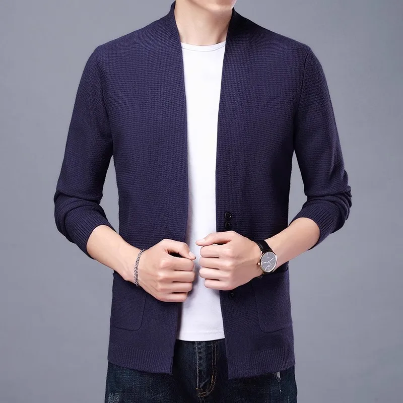Autumn Winter Knitted Cardigan Men Fashion Slim Fit Sweater outerwear Mens Solid Color V Neck Casual Korean Knit Cardigan Man