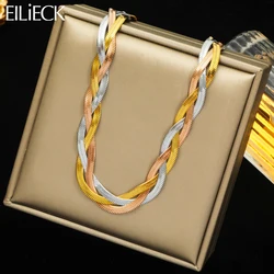 Collana con catene a torsione 3 in1 in acciaio inossidabile 316L EILIECK per le donne ragazza Fashion Flat Snake Chain Choker Jewelry Gift Party