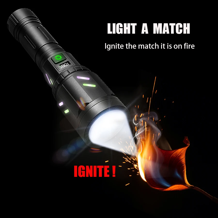 Tactical Firestarter Led Flashlight Focused Light Source Can Light A Flame Rechargeable Torch Laser Pointer for Outdoor