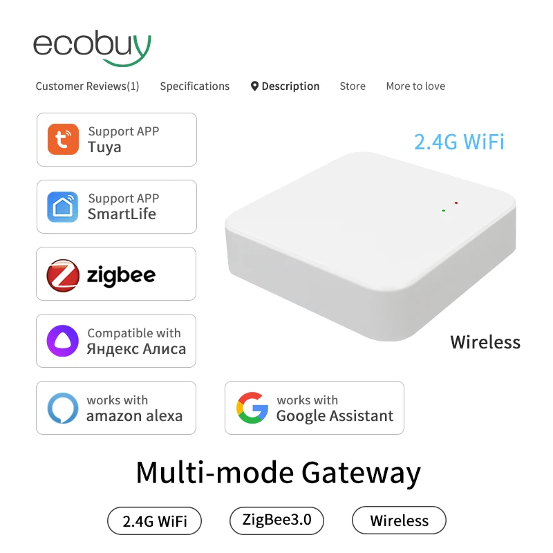 Tuya Zigbee 3.0 Gateway Hub Smart Home Wireless Bridge Smart Life APP Remote Control Zigbee Gateway Works With Alexa Google Home