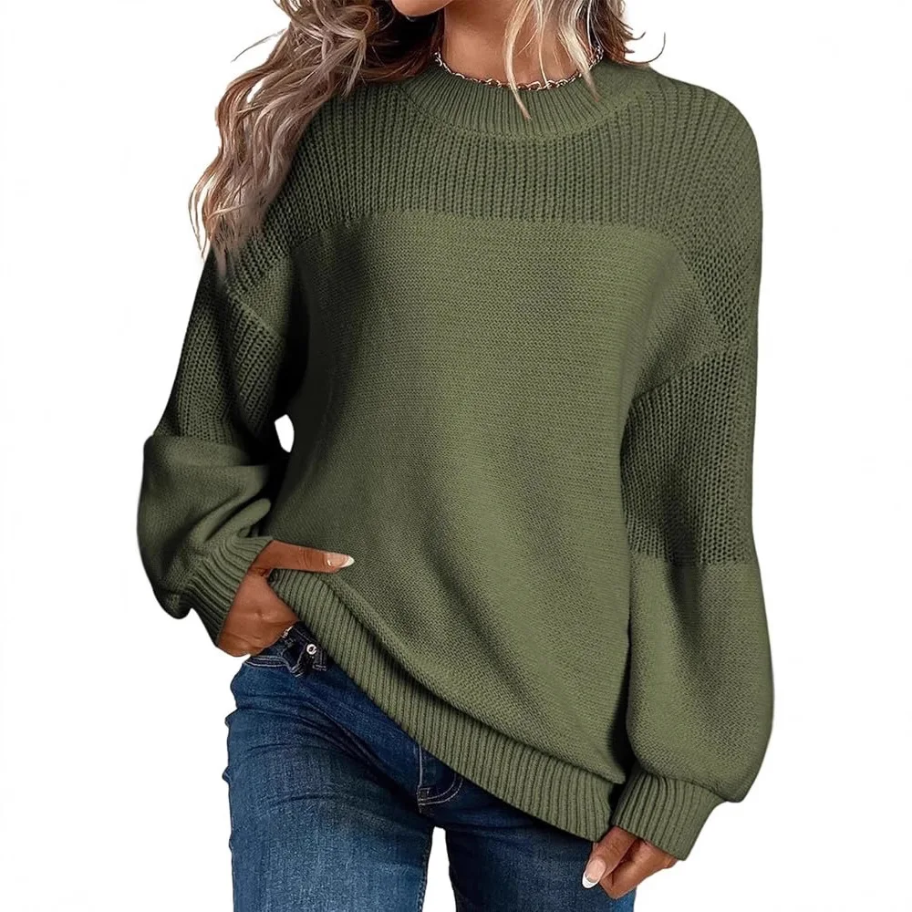 Women's Sweater 2025 Autumn Winter Ladies Knitwears Solid Color O-neck Women's Pullovers Lantern Sleeves Women's Knitted Tops