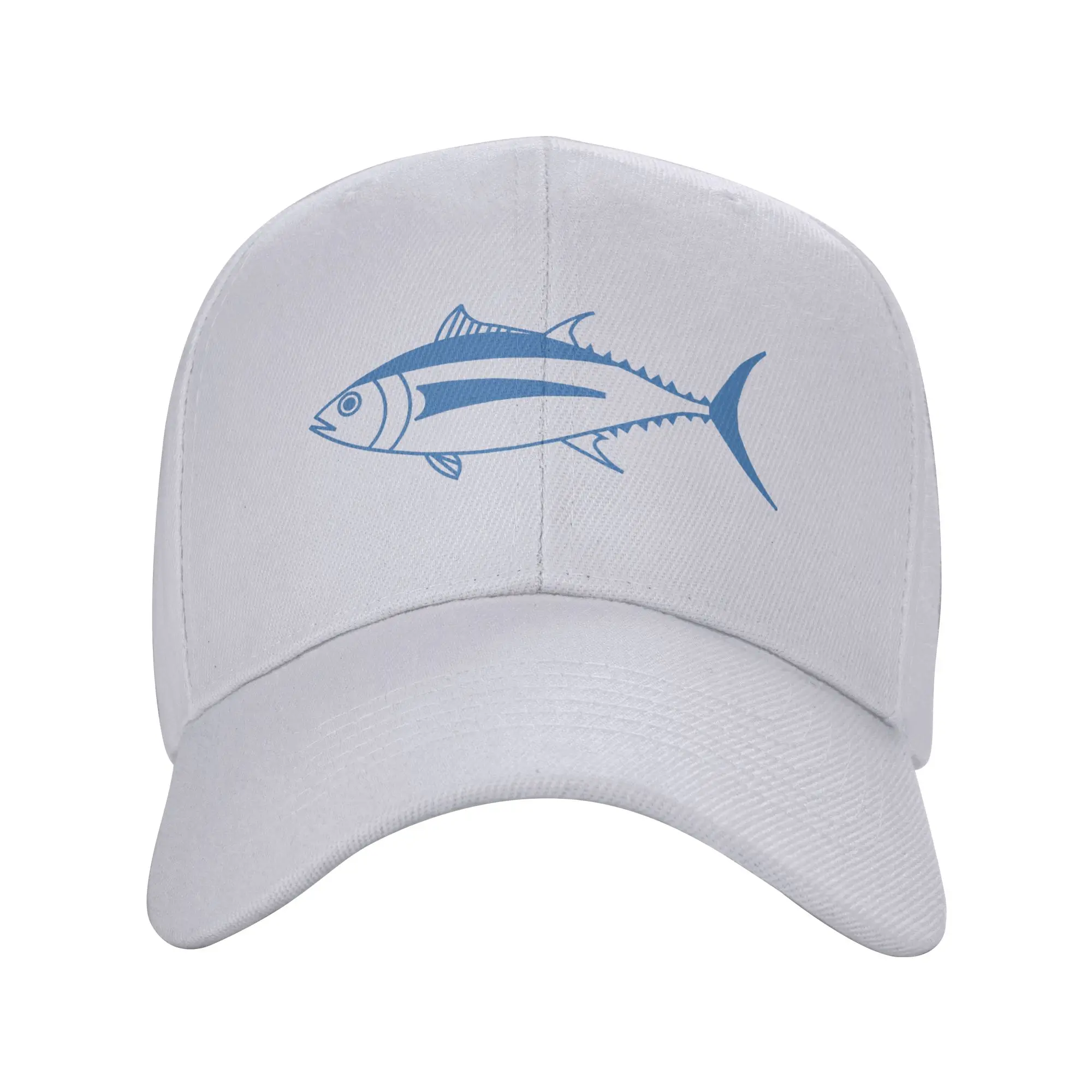 Fashion Cute Albacore Tuna Fish in Aegean Blue and White Curved Brim Baseball Cap Fashionistas Summer Cap