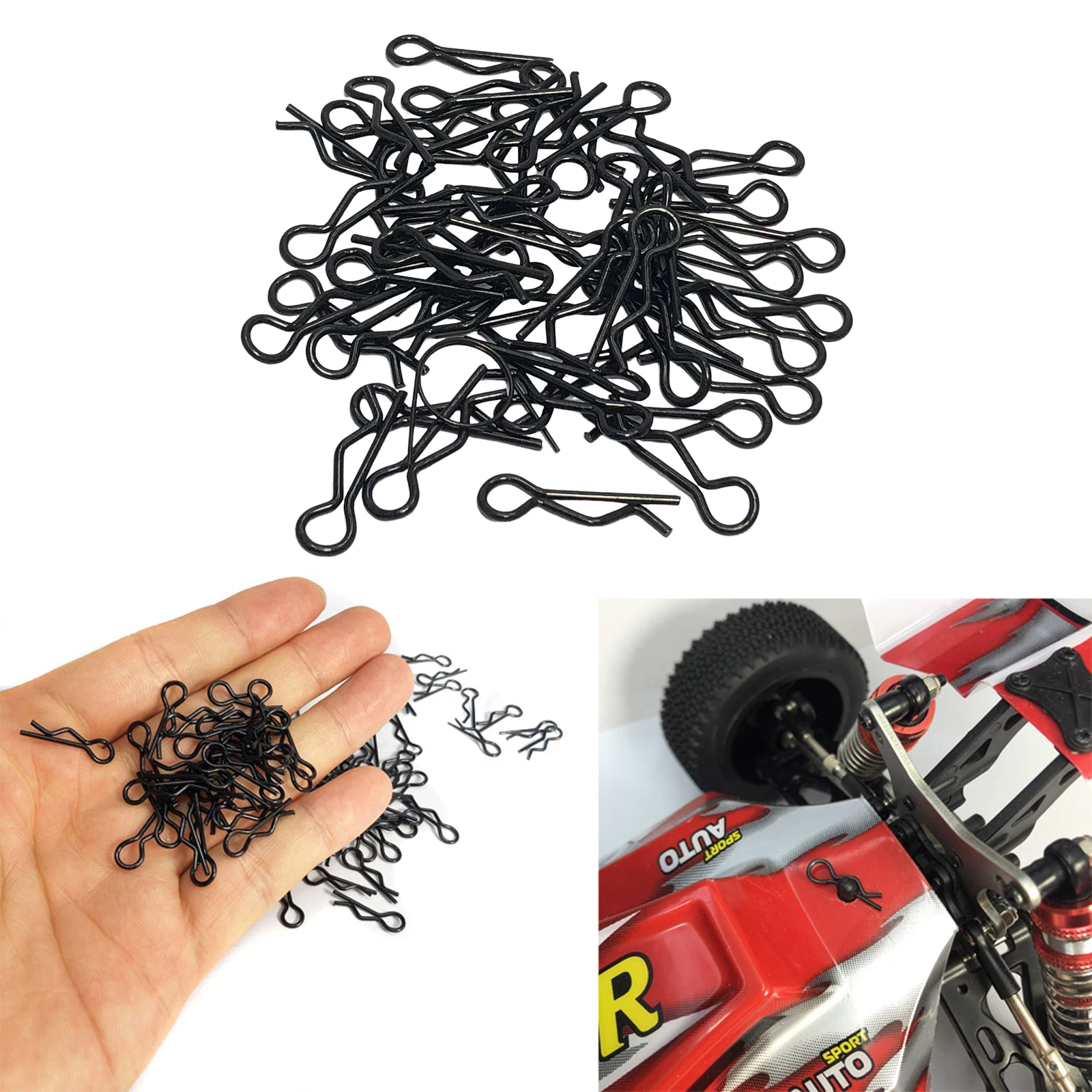 คลิปหนีบตัวถังรถยนต์ RC จำนวน 50 ชิ้น อะไหล่ตัวถังโลหะ คลิปหนีบตัวถังแบบ R อุปกรณ์เสริมสำหรับรถยนต์ขนาด 1/8 1/10 1/12