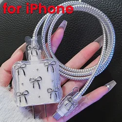 Clear 3D Bowknot USB Charger Plug Cable Winder Protector Cover Kit for IPhone Chargers 18W 20W Anti Scratch Protective Case