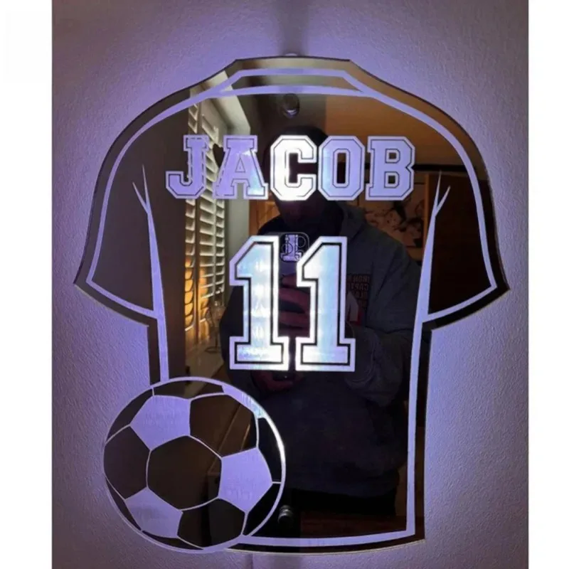 Personalized Football Jersey Mirror Light Custom Name Uniform Number LED Mirror Night Light Room Decoration Christmas Gifts