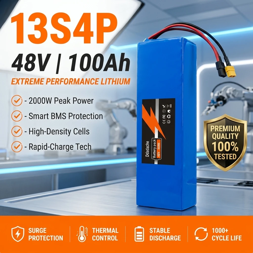 13S4P 48V 60Ah 18650 Lithium-Batteriepack mit integriertem 54,6V-BMS, verwendet als Backup-Batterie für elektrische Outdoor-Scooter, 500W-2000W Hochleistungs-Verbesserter Motor