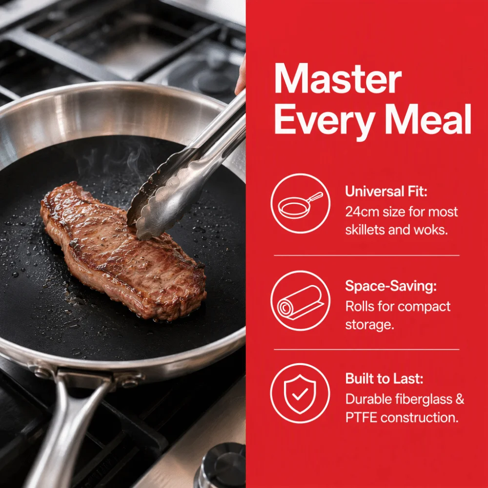 2 PCS Fiberglass + PTFE Coated Frying Pan Liner Black Non Stick Oven Liner Reusable High Temperature Resistance Grill Mats