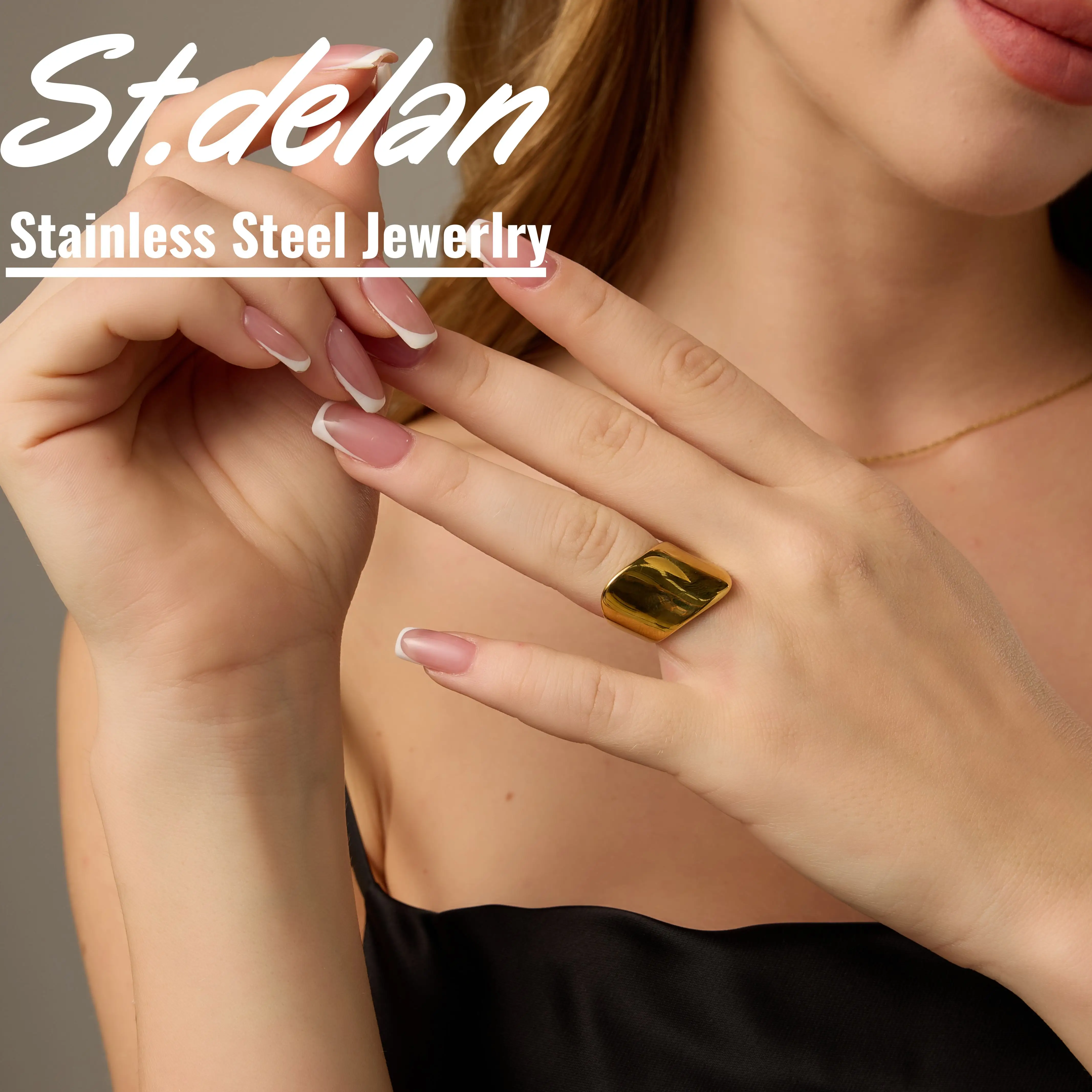 St.delan European American Irregular Geometric Rings | Titanium Steel Oversized Glossy Wide Fashion Women's Jewelry
