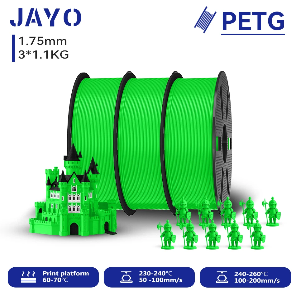 JAYO 3,3KG 3D PETG Klares Druckerfilament 1,75MM Hochfest Ohne Blasen Sauber Gewickelt für 3D 99% FDM DIY Geschenkmaterial