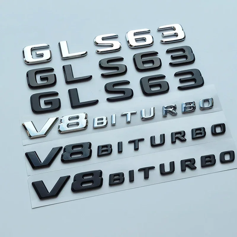 QA 2017 Flat Letters GLS63 V8 Biturbo ABS Car Emblem for X166 Fender Trunk Nameplate Logo Sticker Chrome Matte Black